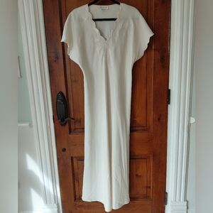 Vintage Natori Ivory Satin Embroidered Caftan Maxi Night Gown Neiman Marcus